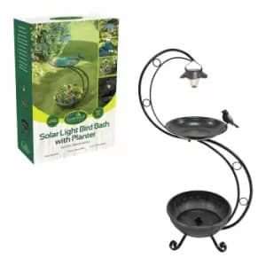 Gardenkraft Solar Lit Outdoor Bird Bath With Planter - Green