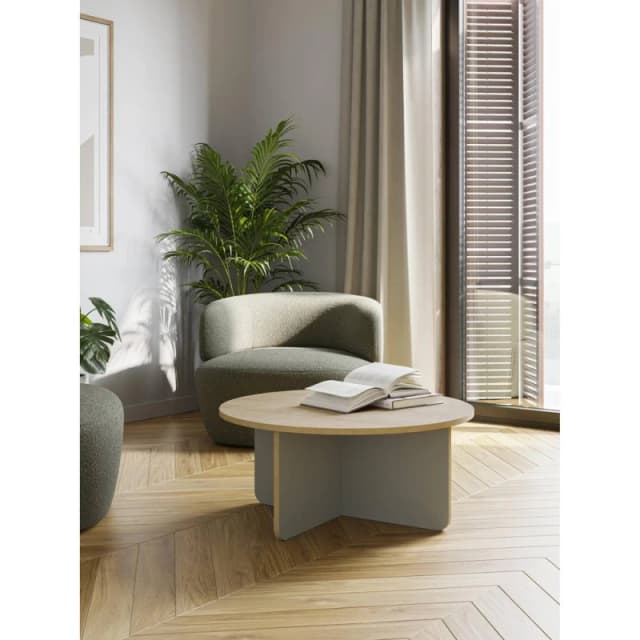 Decortie Hillary Round Coffee Table With Curved Legs 80Cm Oak Ash Green, Multi 8.68363E+12