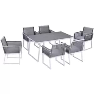 Outsunny - 7 PCS Dining Set w/ 6 PE Rattan Cushioned Chairs & 1 Rectangle Table