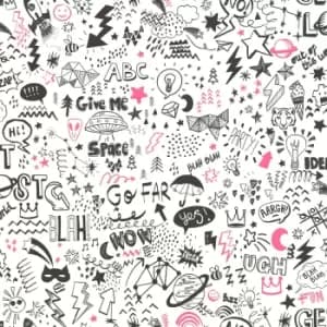 Holden Doodle White and Neon Pink Childrens Wallpaper