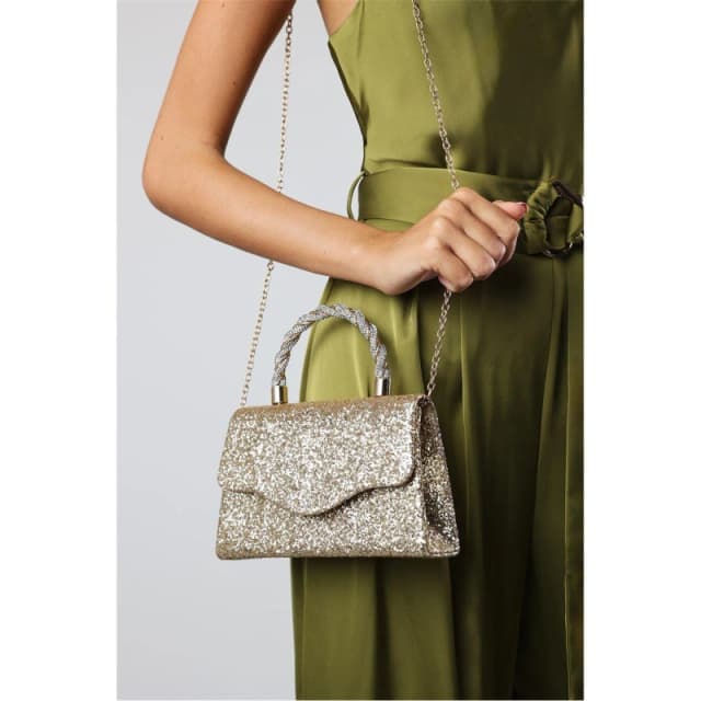 Wheres That From Glitter Evening Bag With Braided Top Handle Gold female One Size