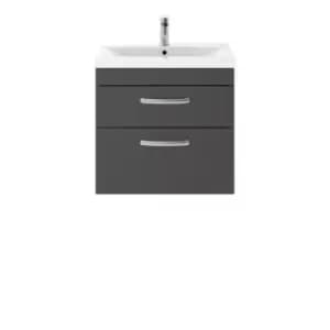 Nuie Athena 600 Wall Hung 2-drawer Vanity & Mid-edge Basin - Gloss Grey