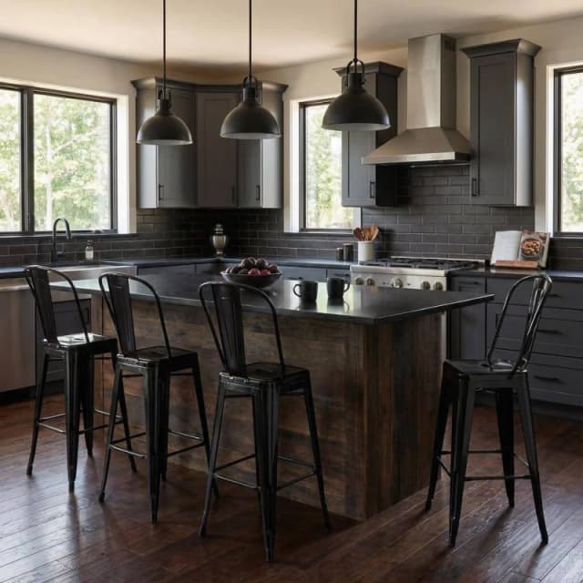 FWStyle Bistro Set Of 4 30" Black Gloss Metal Bar Chairs Black Unisex