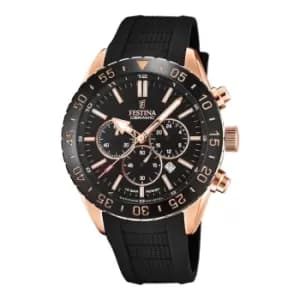 Festina F20516/2 Mens Chronograph Rose Gold Tone Case Black Rubber Strap Wristwatch