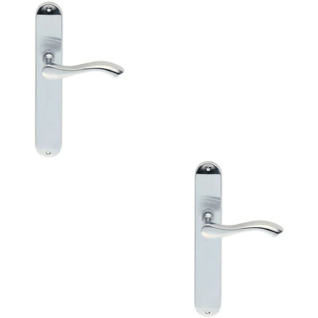 Loops 2x PAIR Curved Handle on Long Slim Latch Backplate 241 x 40mm Satin Chrome Multi