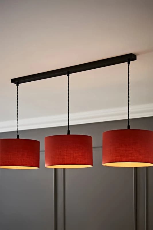 ValueLights ValueLights Reni Fabric Drum Shade 3 Drop Bar Matte Black Diner Ceiling Pendant Light in Burnt Orange Burnt Orange One Size Unisex 5059406