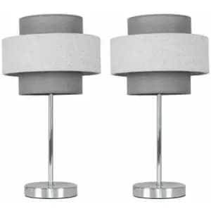 Minisun - 2 x Chrome Touch Table Lamps - Dark Grey & Grey - No Bulb