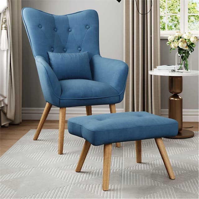 Kabinet UK Accent Upholstered Armchair with Footstool Blue Blue unisex Large