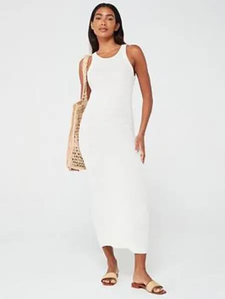 Vila Egret Sleeveless Maxi Knitted Dress Cream Female S 214267UK