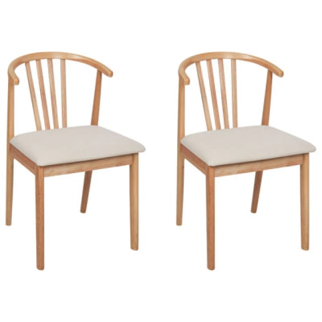 Beliani Set Of 2 Dining Chairs Craig Wood Light Brown/ Beige