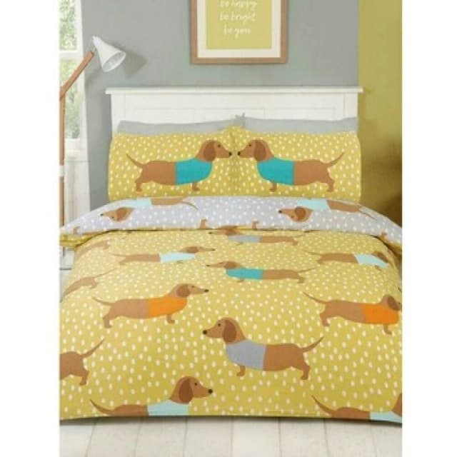 Rapport Dolly Dachshund Duvet Cover Set in Yellow Size: Single Yellow Unisex Single