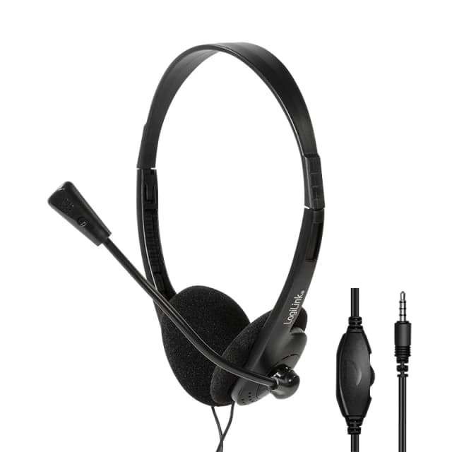 LogiLink Stereo headset. 1x 3.5mm headphone jack. boom microphone. ec