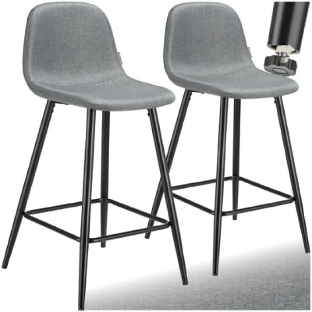 Tectake Bar Stool Willow With Backrest, Upholstery And Woven Cover - Dark Grey/black, Set Of 2
