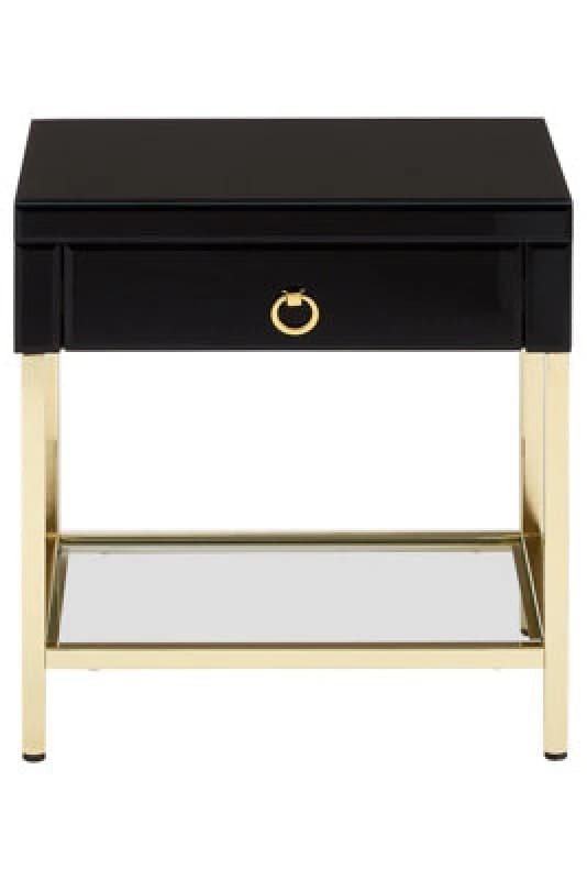 Orsina Gold Finish Side Table, Luxe Designed Bedside Table,stylish Glossy Black Mirrored Sidetable For Livingrooms
