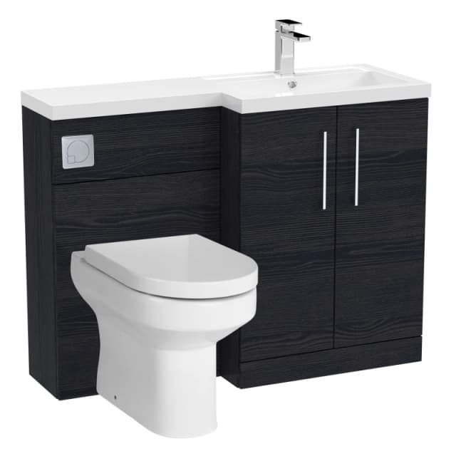 Balterley Level Bathroom Bundle Floor Standing Vanity Basin And Wc Unit With Pan, Seat And Cistern - Right Hand - Charcoal Black Woodgrain