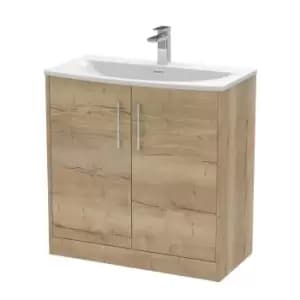 Hudson Reed Juno 800mm Floor Standing 2 Door Vanity & Curved Basin - Autumn Oak
