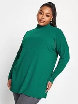 Yours Oversized Turtle Neck Rib Ls T-Shirt. Green, Size 14, Women