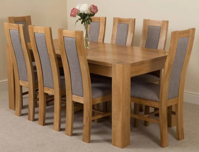 Thats Furniture Kuba 180 x 90cm Chunky Oak Dining Table & 8 Stanford Chairs in Brown Brown Unisex 180 x 90 cm