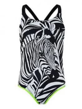 Monsoon Girls Storm S.E.W. Zara Zebra Swimsuit - Black, Size Age: 13-14 Years, Women