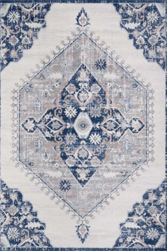 THE RUGS Montana Medallion Navy & Cream Living Room Area Rug 4020 Size: 120cm x 170cm Navy Unisex 120cm x 170 cm