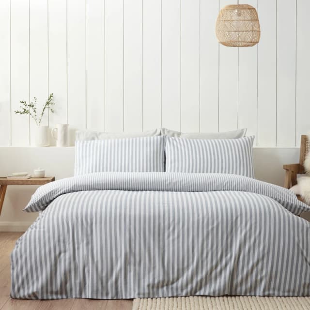 Catherine Lansfield Catherine Lansfield 'Brushed Cotton Stripe' Duvet Cover Set in Silver Size: Super King Silver Super King Unisex 5057681185439