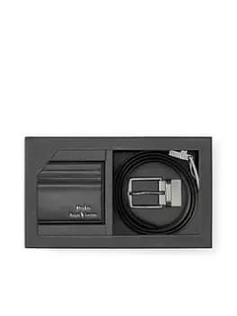 Polo Ralph Lauren Foil Logo Belt & Credit Card Holder Gift Set, Black, Men