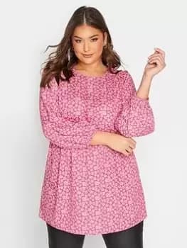 Yours Balloon Sleeve Top Floral Print, Black, Size 16, Women