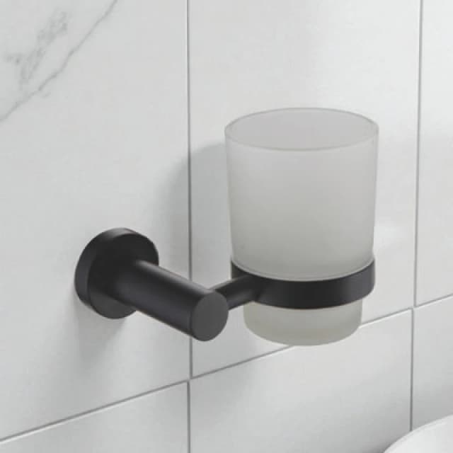 Showerdrape Modernity Black Stainless Steel Wall Mounted Frosted Glass Toothbrush Holder Black