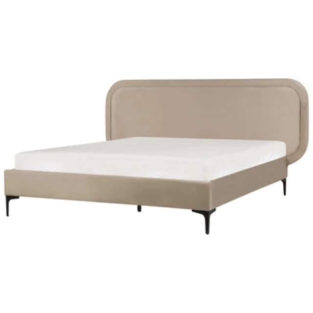 Beliani Bed Velvet Suzette 140 X 200 Cm (Eu Double) Beige