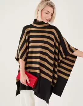 Accessorize Womens Stripe Roll Neck Poncho Multi, Size: 100x150cm