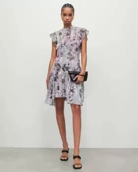 AllSaints Fleur Lucia Semi Sheer Floral Mini Dress