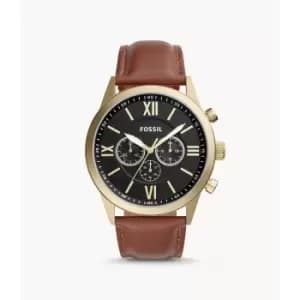 Fossil Mens Flynn Chronograph Leather Watch - Brown