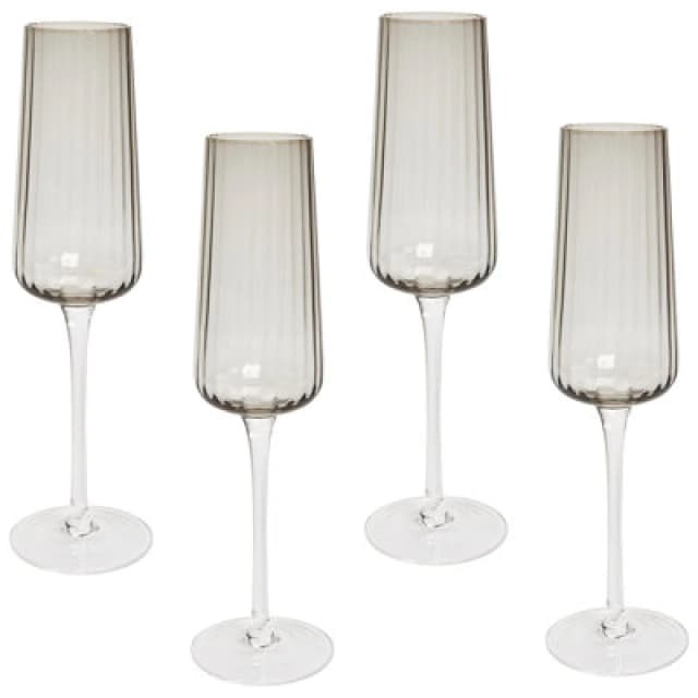 Beliani Set Of 4 Champagne Flutes Quartz 230 Ml Grey