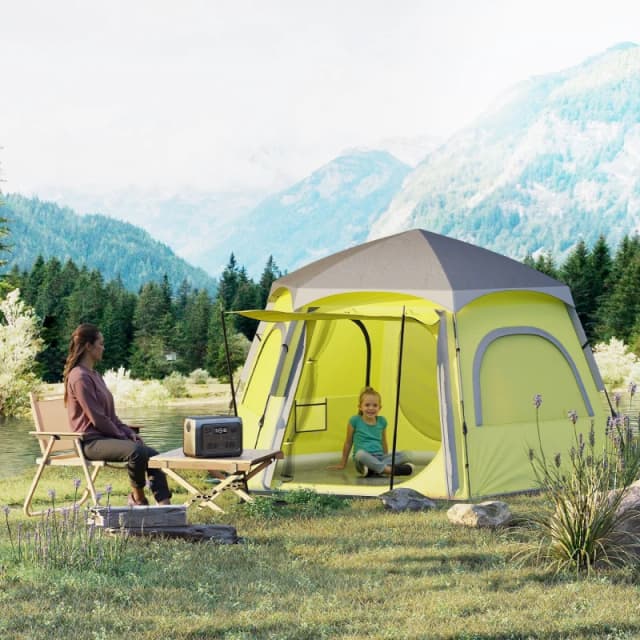 OUTSUNNY Instant Camping Tent, 4 Person Easy Setup Dome Tent in Yellow Yellow Unisex