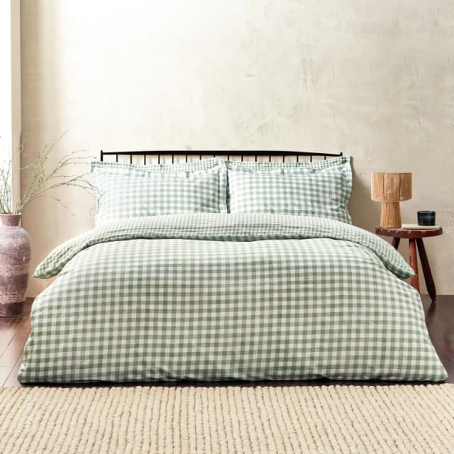 Yard Barton Gingham Check Duvet Set, Double, Green