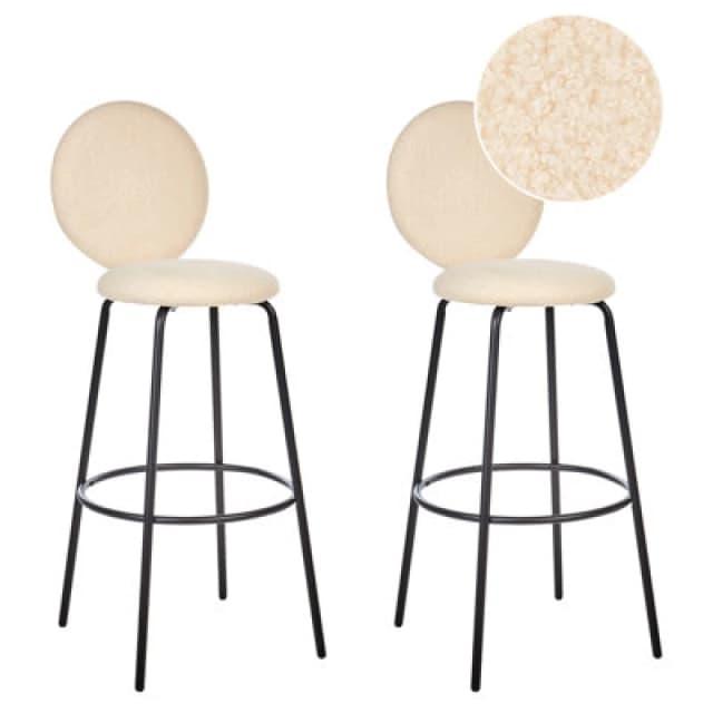 Beliani Set Of 2 Bar Chairs Emery Boucle Light Beige