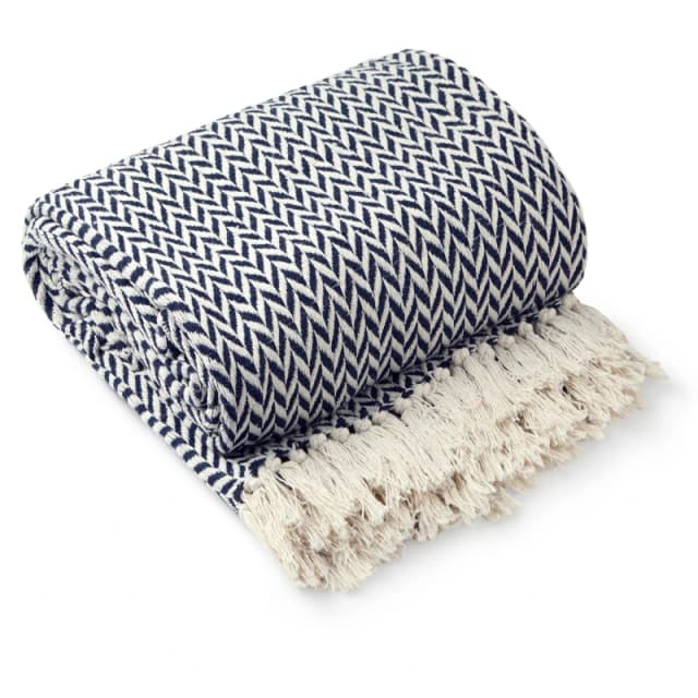 Emma Barclay Throw Blanket Cotton Scandi Woven Cherokee Navy unisex 229x254cm