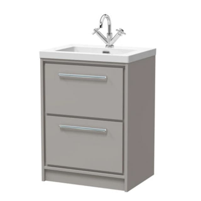 Balterley Bathroom Floor 2 Soft-Close Drawer, Fireclay Basin, Grey, 600mm in Grey Grey Unisex