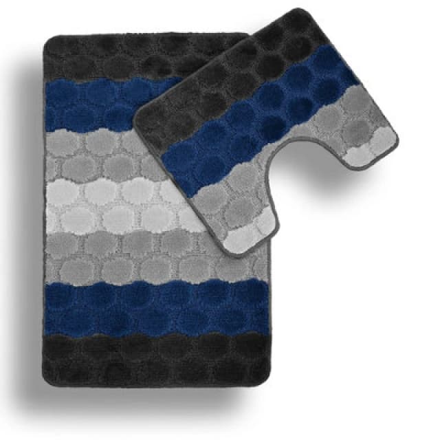 Velosso Hex Stripe Bath And Pedestal Mat Navy