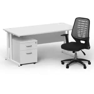 Impulse 1600 x 800 White Cant Office Desk White 2 Dr Mobile Ped &