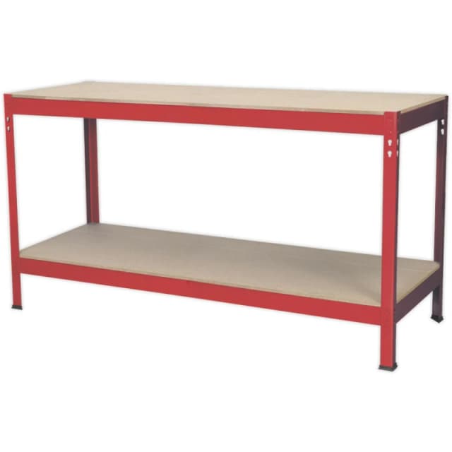 Loops 1.5m x 0.6m Workbench - Wooden Top & Storage Shelf - Steel Frame Work Station Metallics