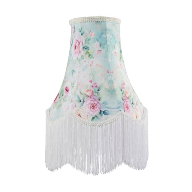 Happy Homewares Victorian Styled Vintage Tall Teal & Green Lampshade with Pink Roses Size: 12" Teal Unisex 12"