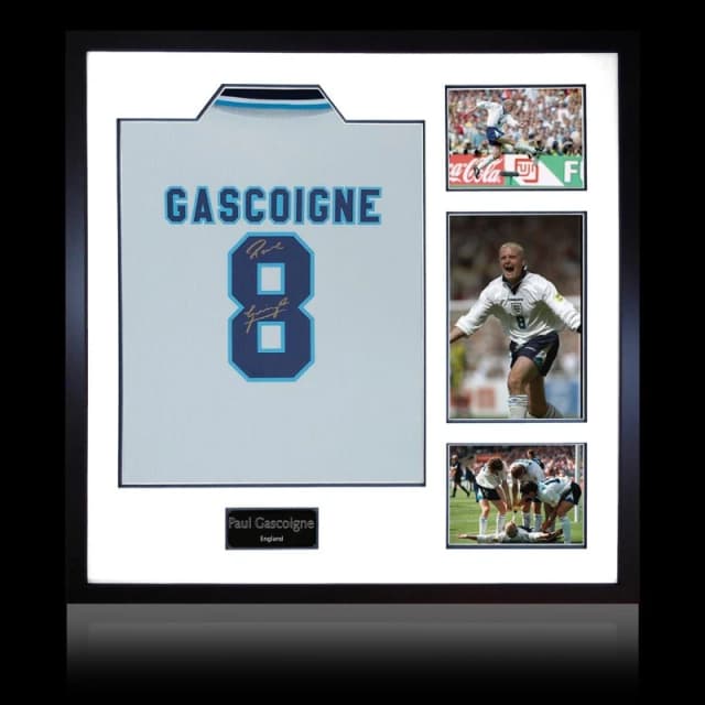 The Fan Cave Paul Gascoigne Signed England 96 Shirt Elite Fram White unisex 820mm x 82