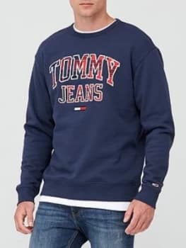 Tommy Jeans TJM Plaid Tommy Graphic Crew Sweatshirt - Navy Size M Men