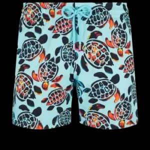 Men Stretch Short Swim Shorts Screen Turtles - Moorise - Blue - Size L - Vilebrequin