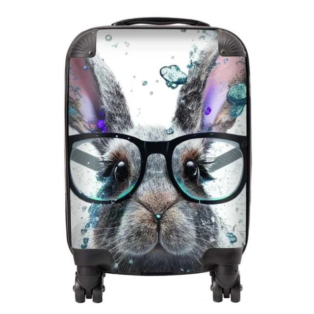 Warren Reed - Designer Rabbit With Glasses Splashart Suitcase in Grey Size: Small Grey Unisex Small