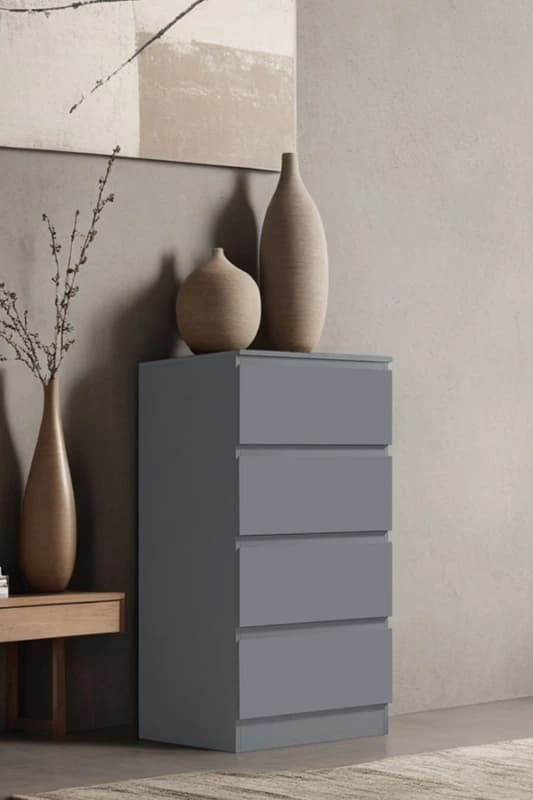 FWStyle Dark Grey 4 Drawer Chest Of Drawers Bedroom Storage Furniture Grey