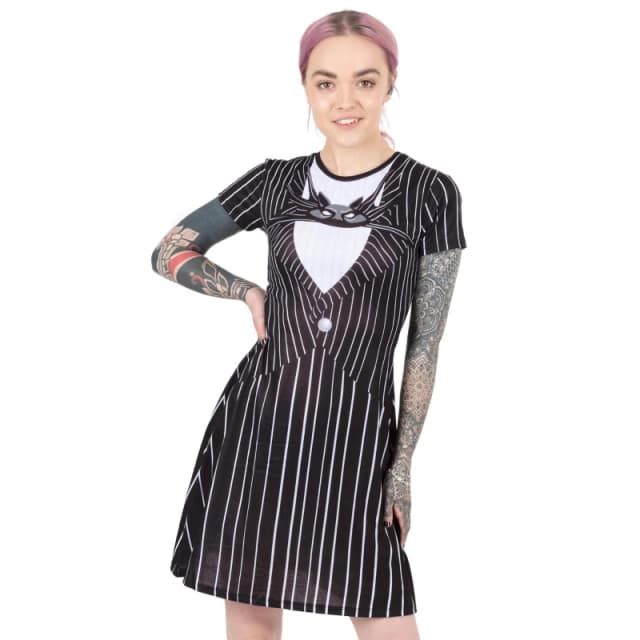 Disney Short Sleeve Skater Dress Black female