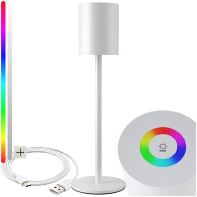 Tectake Table Lamp Corly - Rechargeable Lamp, Warm White, 7 RGB Colours, Dimmable Led, 1 - White
