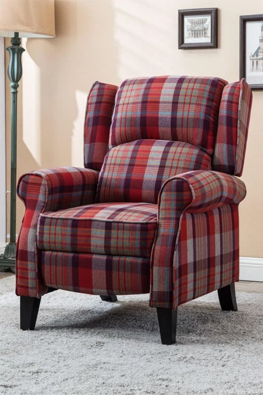 Eaton Tartan Recliner Chair - Red, Red 5.05574E+12